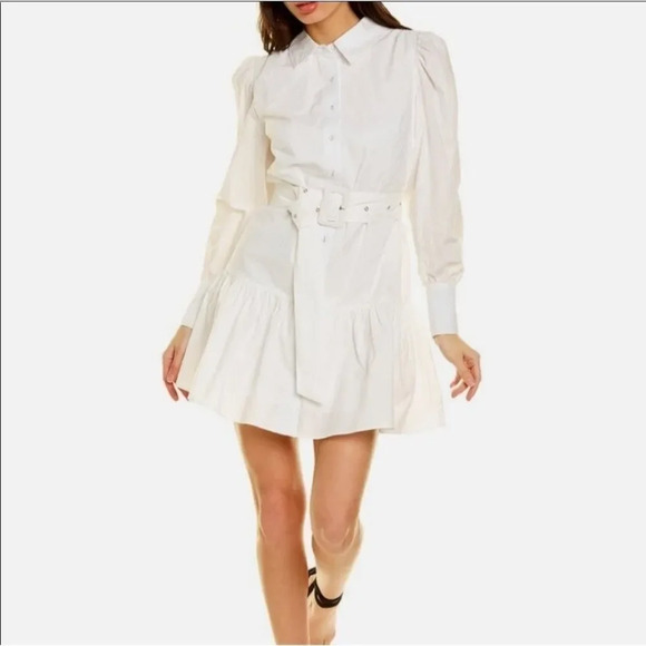Walter Baker Collared Tara Puff Sleeve Shirt Dress White - Picture 1 of 11